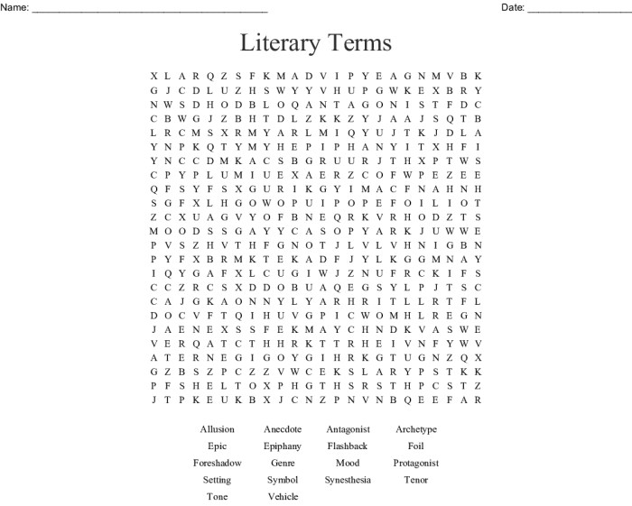 Word search literary terms puzzle element worksheet worksheeto via