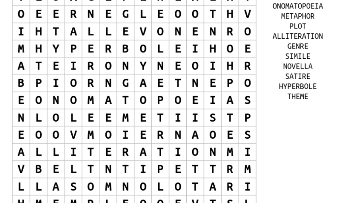 Literary terms word search puzzle answers