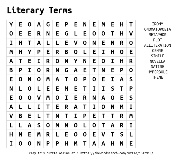 Literary terms word search puzzle answers